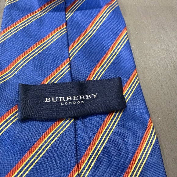 Burberry London 100% Silk Tie Blue Regimental Stripe Equestrian Logo – NWOT - Picture 4 of 5